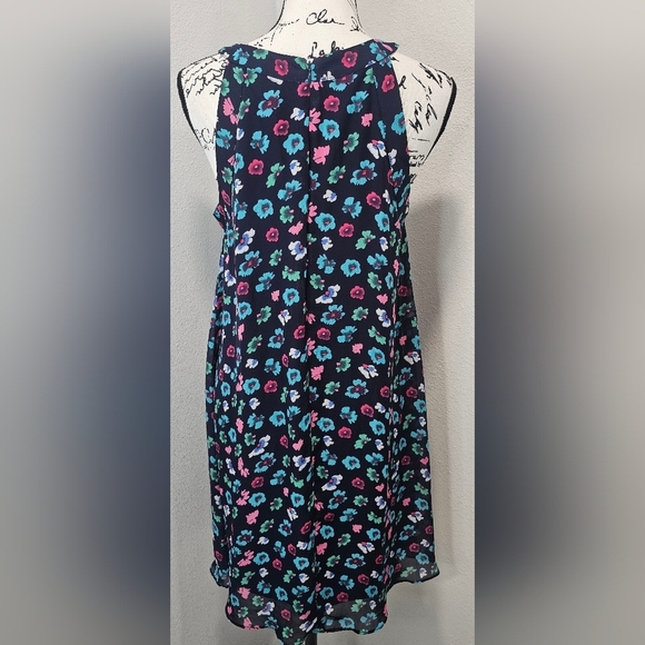 Betsey Johnson Navy Blue Pink Green Floral Halter Sleeveless Shift Dress Size 10 - Picture 4 of 14